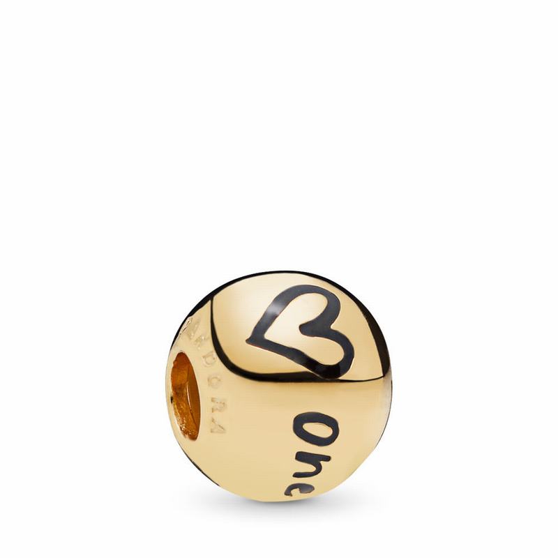 Pandora True Uniqueness Charm - 18ct Gold Plated/Enamel/Black - Canada | GF6906ID